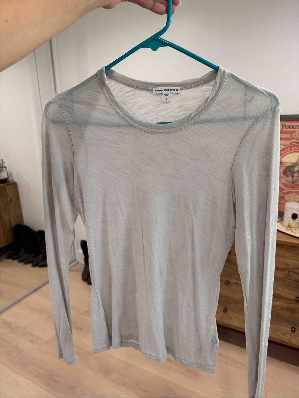 James Perse Lightweight Long Sleeve Crewneck — Pale Gray